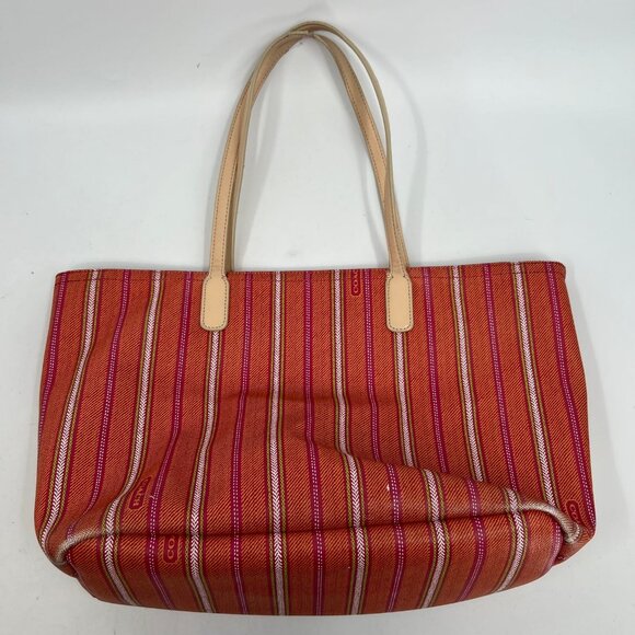 Coach Orange Pink Striped Leather Tote | Good Condition - Picture 5 of 9
